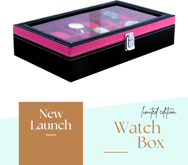 PARALOT Trendy Look Self Design02 Watch Box(Black&Pink, Holds 12 Watches)