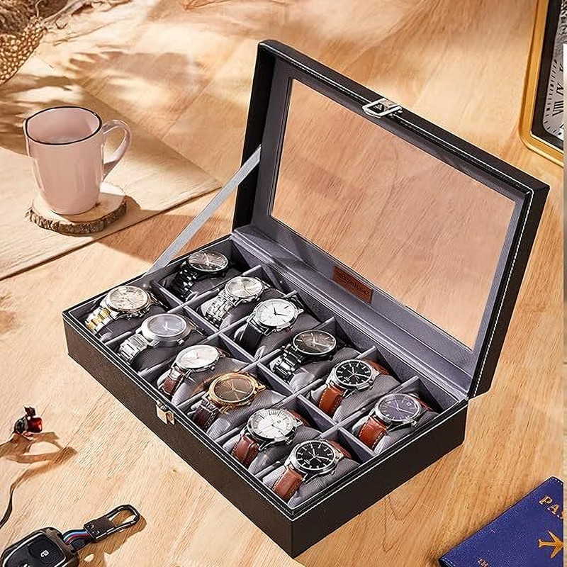GHERIYO WATCH BOXES Watch Organizer for Men & Women | 12 Slots Watch Organizer (Black) Watch Box(Black, Holds 1 Watch)
