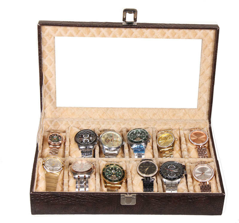Sukeshcraft 12 Slot Premium Watch Box for Men, Croc Pattern Brown Watch Box(Crock Brown -Baige Velvet, Holds 12 Watches)