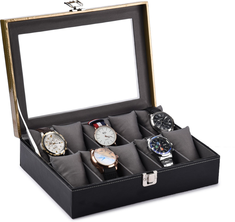 Clocksy Black & Tan Color watch box for 10 watches Watch Box(Black & Tan, Holds 10 Watches)