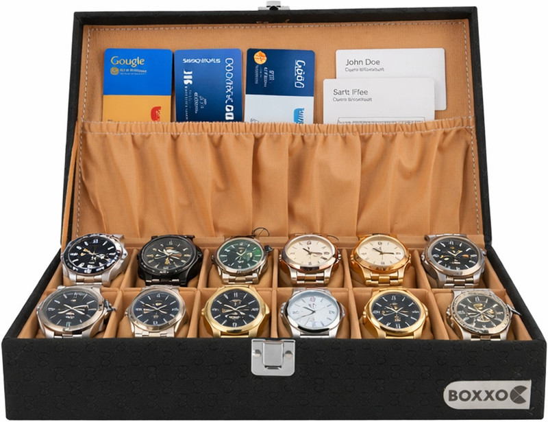 BOXXO Luxury watch organizer box - 12 slots (black/tan) Watch Box(Black / TAN, Holds 12 Watches)