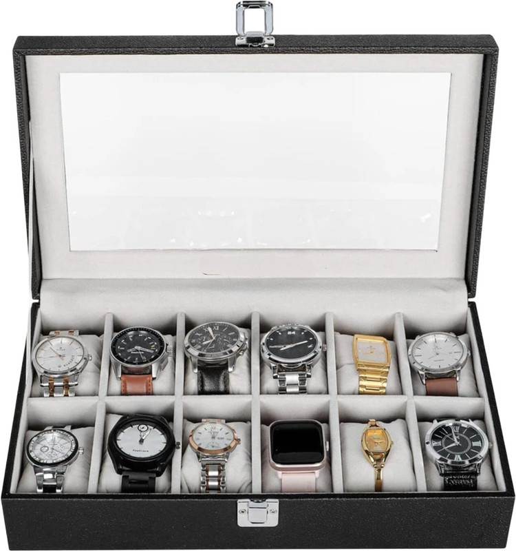 Sanco international Sanco pu leather Premium 12-Slot Watch Box – Elegant Storage for Your Timepieces Watch Box(Black, Holds 12 Watches)