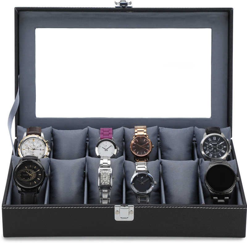 Mashif Watch box 12 slots for 12 Watches( 12 watch holder colour Gray) Watch Box(Gray, Holds 12 Watches)
