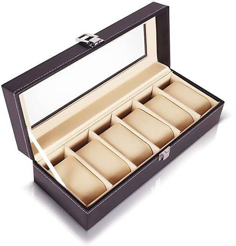 Maakhodiyar 6 Watch Organiser Portable Travel Box with Glass Lid Watch Box(Multicolor, Holds 6 Watches)