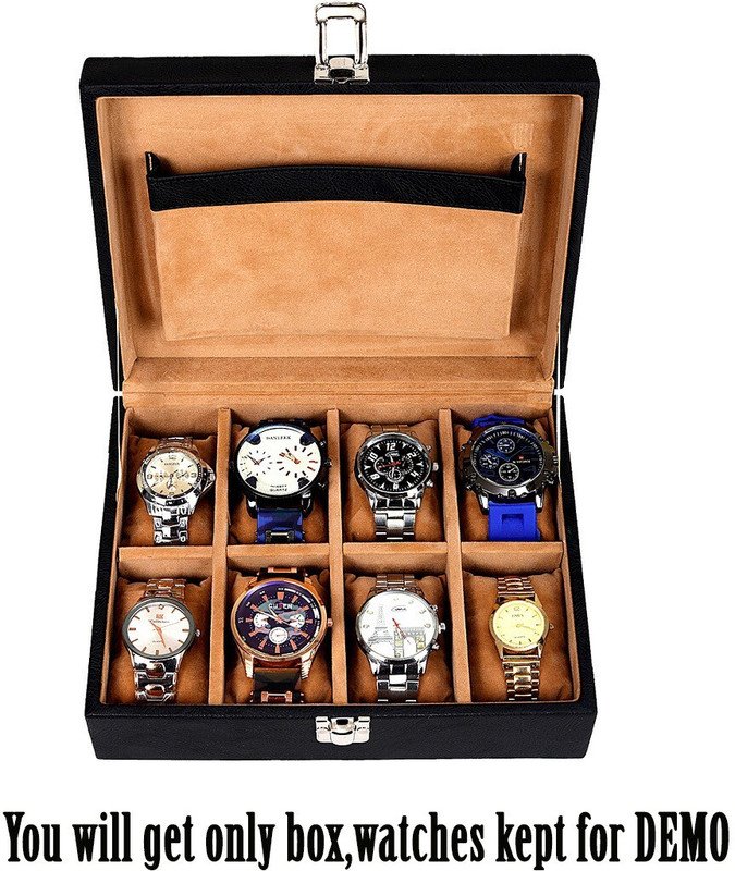 Leather World luxury designer Watch Box Case Organizer Holder Watch Box(Black, Holds 8 Watches)