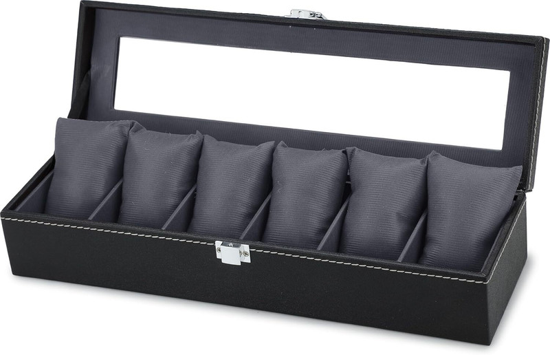 Watchhub Watch Box for 6 Watches Stylish storage Organizer Watch Box(Black, Holds 6 Watches)