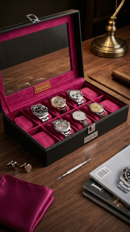 imgenzie WOA-5 Watch Box(Black, Holds 6 Watches)
