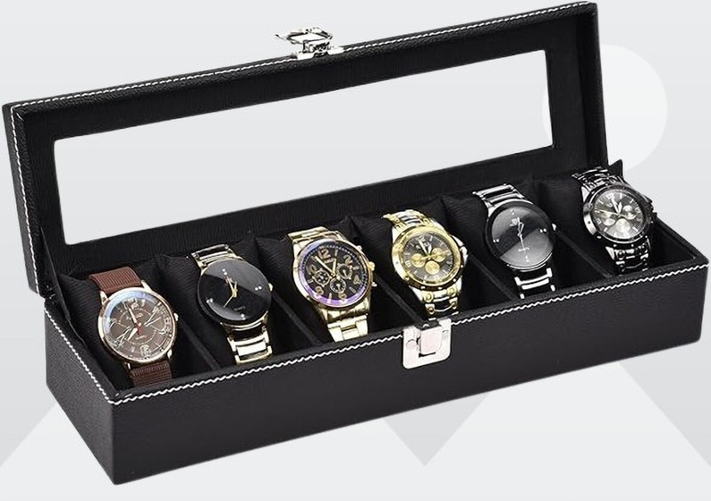 WristVault Watch Box Organizer, Watch Box 6 Slot , Luxury watch Case for Men & Women- Watch Box(Black, Holds 6 Watches)
