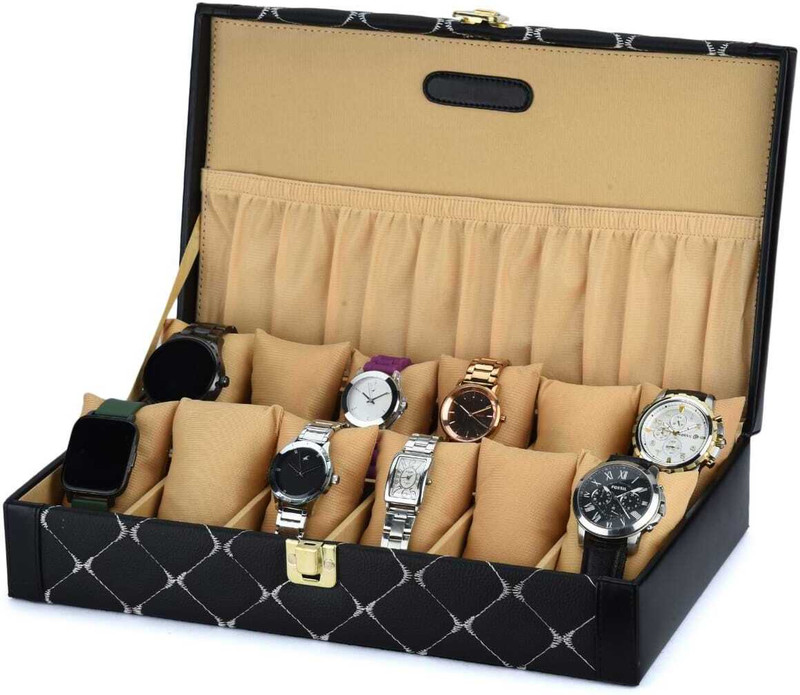 Ayesha Goods Elegant PU Leather Slot Watch Storage Organizer for Men & Women Watch Box(Black, Holds 10 Watches)