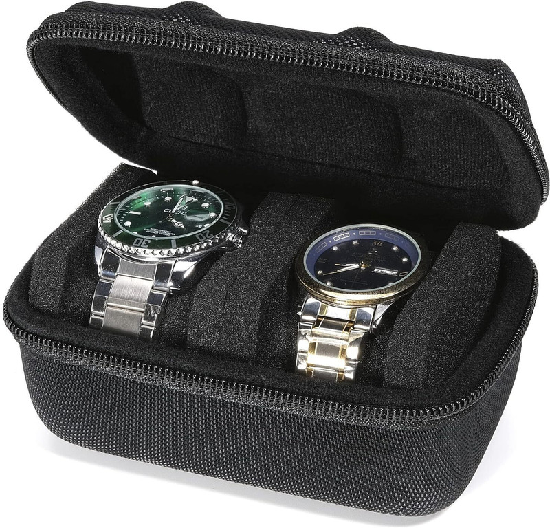 Quakzapp Travel Watch Case Organizer Watch Box With Zipper Heavy Duty Nylon Exterior Watch Box(Black, Holds 2 Watches)