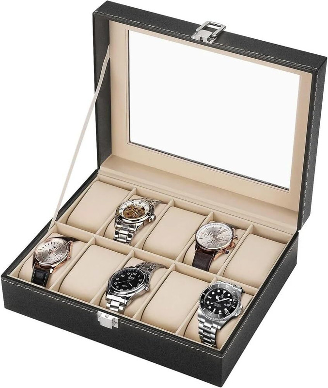 zimingsales 10 Slot Wrist Watch Display Storage Box Watch Box(Black, Holds 10 Watches)