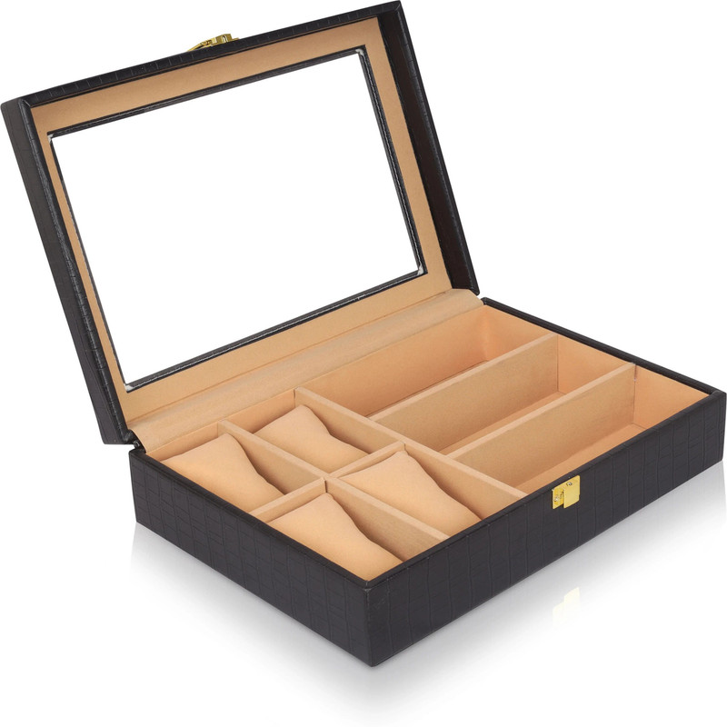 Ayesha Goods Premium 12-Slot Luxury Watch Organizer Box with Transparent and Velvet Brown Watch Box(Brown, Holds 12 Watches)