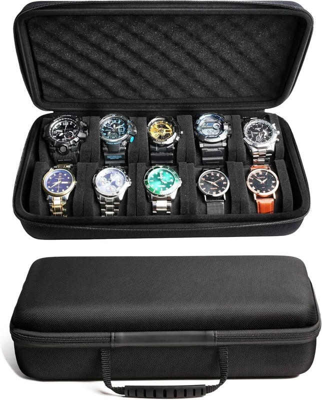Quakzapp Travel Watch Case Organizer Watch Box With Zipper Heavy Duty Nylon Exterior Watch Box(Black, Holds 5 Watches)
