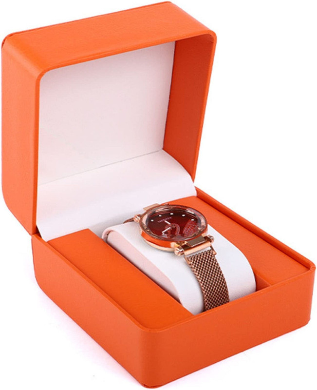 Augen Watch Box Organizer Single Slot Premium Vegan Leather Display Case (Orange) Watch Box(Orange, Holds 1 Watch)