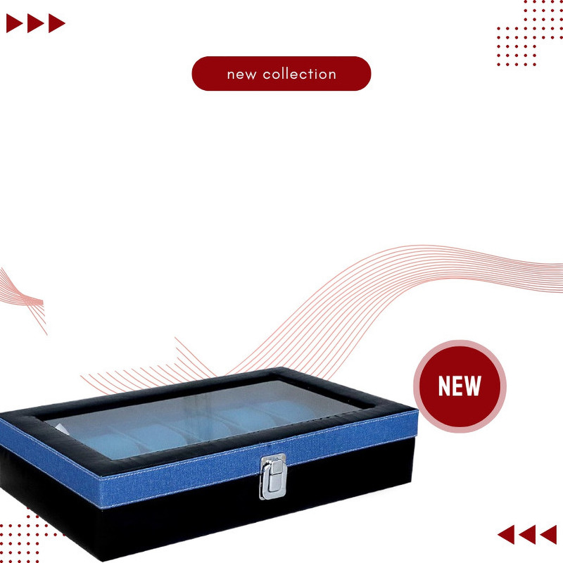 PARALOT New Range Self Design03 Watch Box(Black&Blue, Holds 12 Watches)