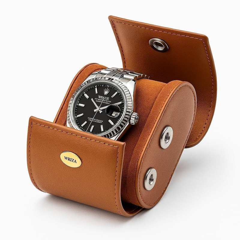 WRIZA Genuine Leather Watch Box | Compact Travel Watch Storage Case Watch Box(Tan, Holds 1 Watch)