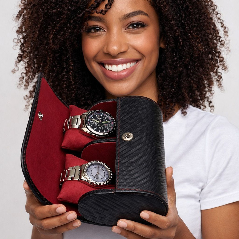 ChestKraft Portable Single Watch Case Organiser Box Made in Faux Leather and Suede Watch Box(Black, Holds 1 Watch)