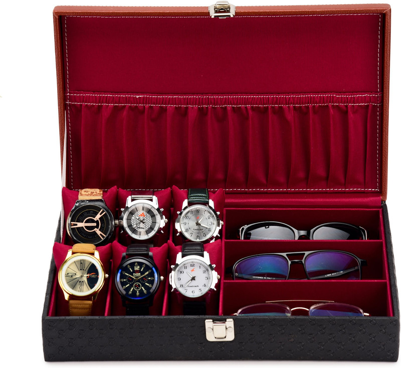 alika enterprises 12 watch box brown patti (red) B Watch Box(back, cherry, Holds 12 Watches)