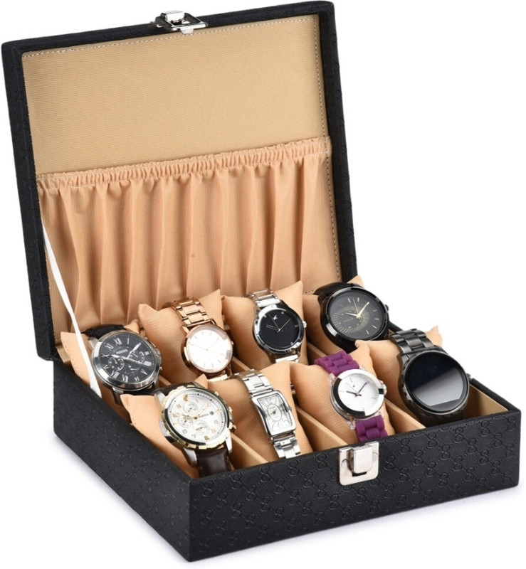 house of common New Black & golden Color watch box for 10 watches Watch Box Watch Box(black and golden, Holds 10 Watches)