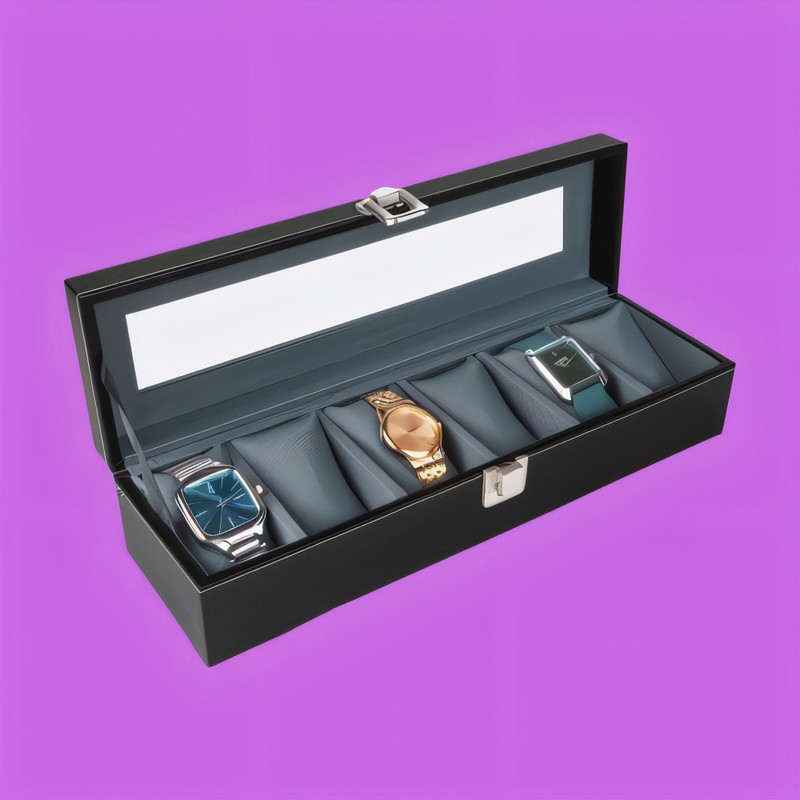 EURO KOZA Watch Box Organizer 6 Slots Organizer Case for Men and Women Watch Box Watch Box(Black and Grey, Holds 6 Watches)