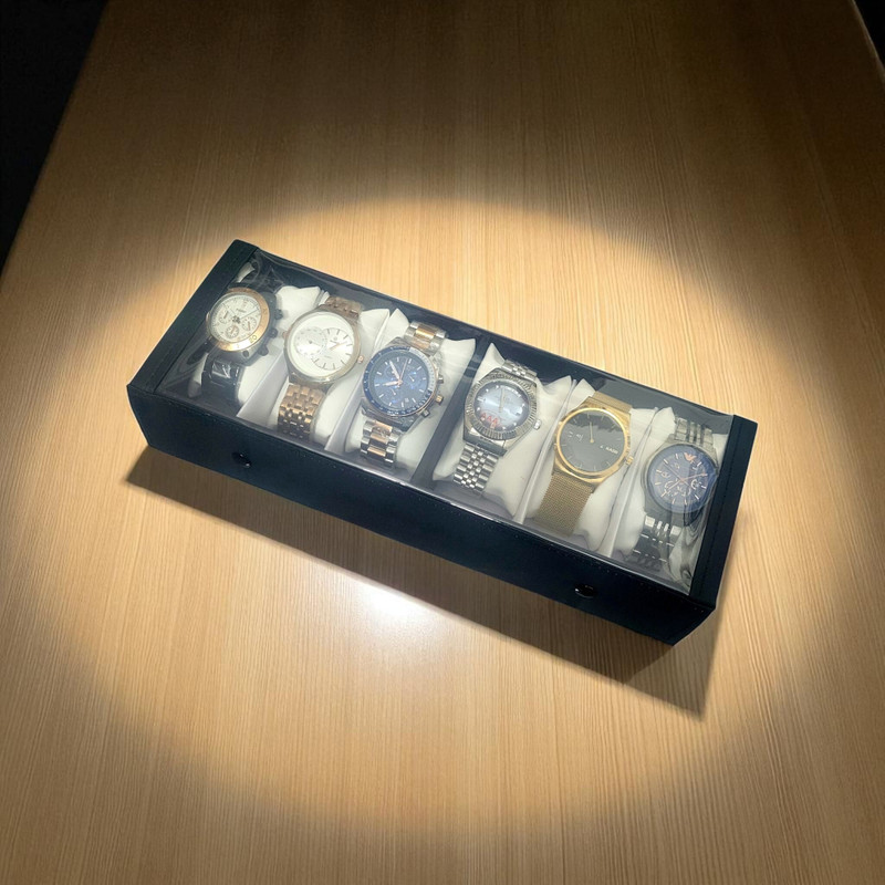 PRONIKS 6 Slot Watch Box Organizer | Stylish Plaid Design with Cushioned Storage Watch Box(Clear, Holds 6 Watches)