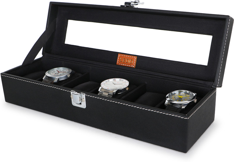 BUNVOX 2 Slots Watch Box Organizer Watch Storage Watch Case Watch Box(Black, Holds 12 Watches)