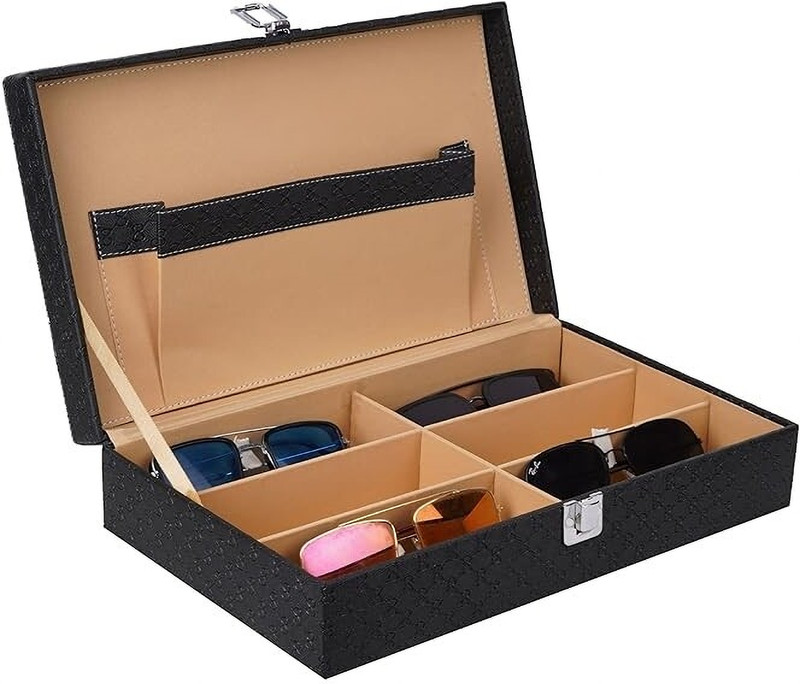Red Velvet Sunglasses Box Organizer Holder Case in Black with 6 Slots Watch Box Watch Box(black and red, Holds 6 Watches)