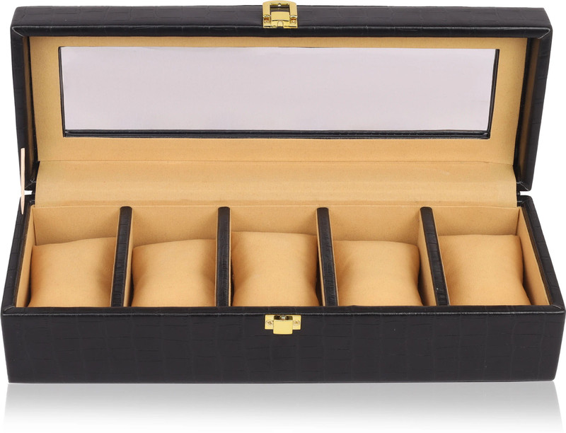 Ayesha Goods A G Luxury Leather Watch Box Organizer - Elegant Display Case for 6 Watches Watch Box(Black, Light Tan, Holds 6 Watches)