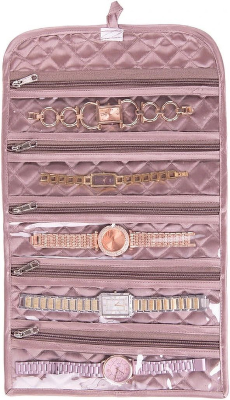 MINKITT Satin Foldable Watch Cover Watch Box(Rossy Brown, Holds 5 Watches)