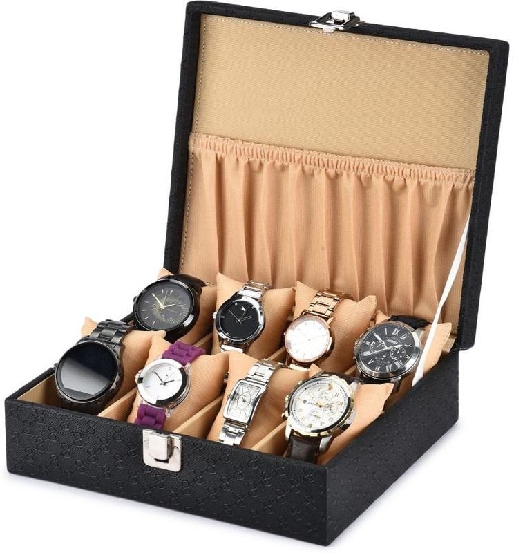 PARALOT New Black & Tan Color watch box for 10 watches Watch Box(Black & Tan, Holds 10 Watches)