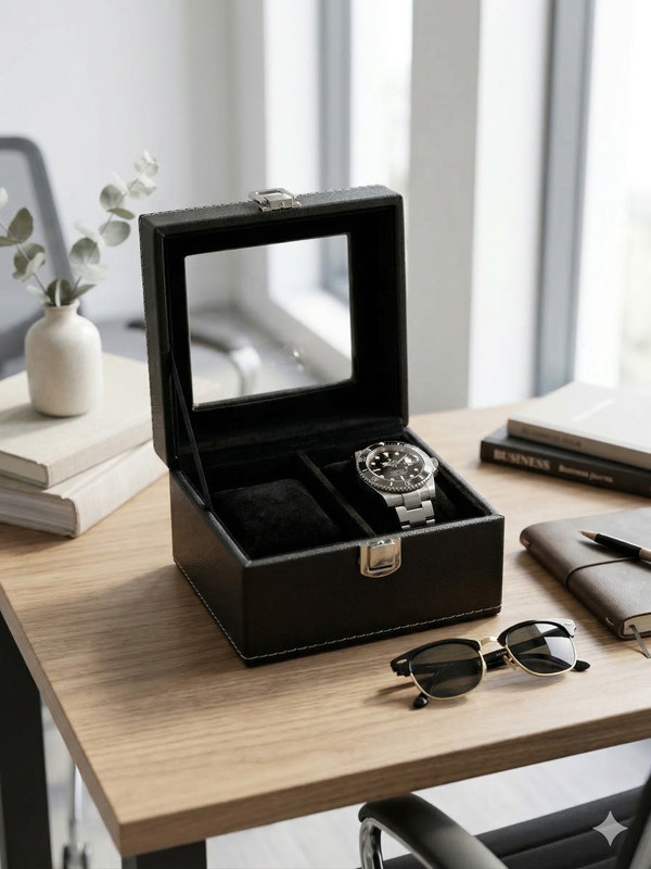 HANAYA 02slot_watchbox Watch Box(Black, Holds 2 Watches)