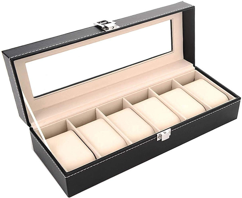 SMB ENTERPRISES Wrist Watch Storage Box Display Case Organizer Watch Box(Black, Holds 6 Watches)
