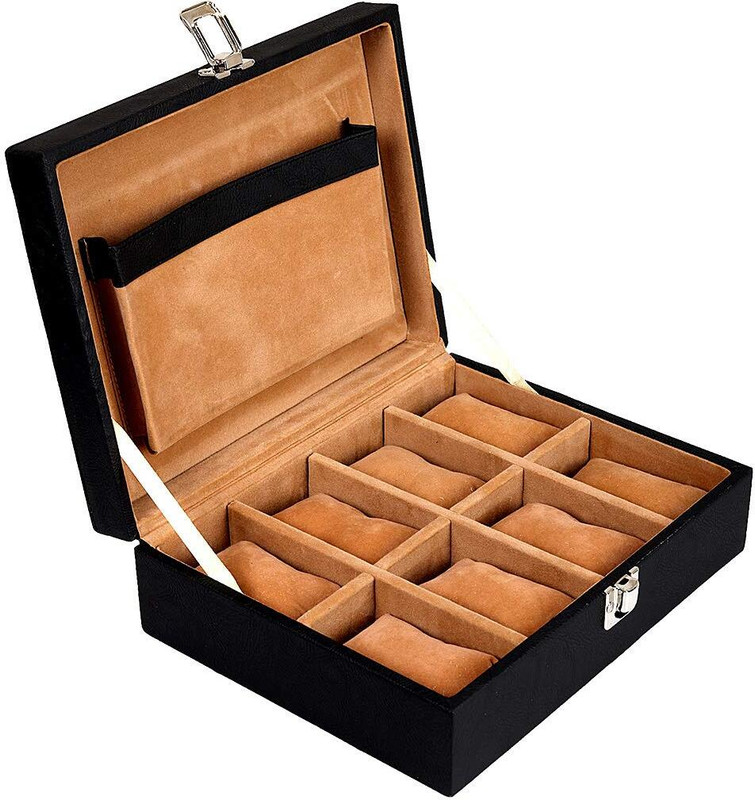 Leather World Watch Box Organizer, Watch Box 12 Slot , Luxury watch box for Men, Wrist Watch Box(Brown, Holds 12 Watches)