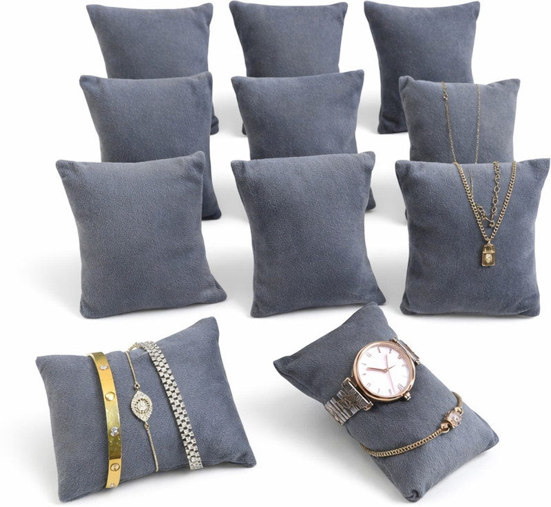 la trove Velvet Set of 12 Pillows for Watches Oganizing In Door and Closet | Big Grey Watch Box(Grey, Holds 12 Watches)