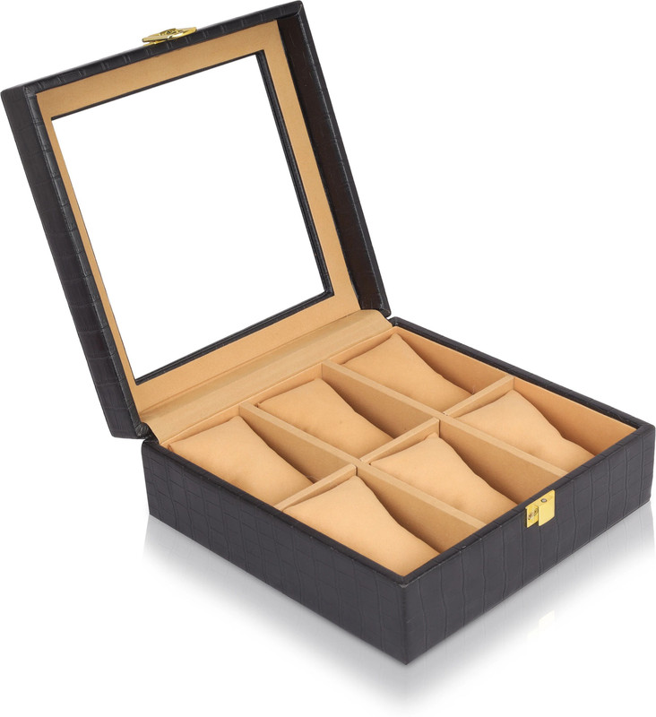 Ayesha Goods AYESHA Premium Luxe Watch Organizer & Display Box Watch Box(Black, Holds 6 Watches)