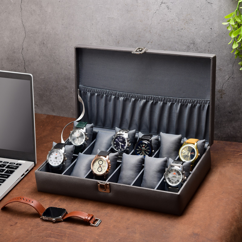 LAAM ALIF Unisex Stylish Black 6 Slots Watch Box Organizer Watch Box(Black, Holds 6 Watches)