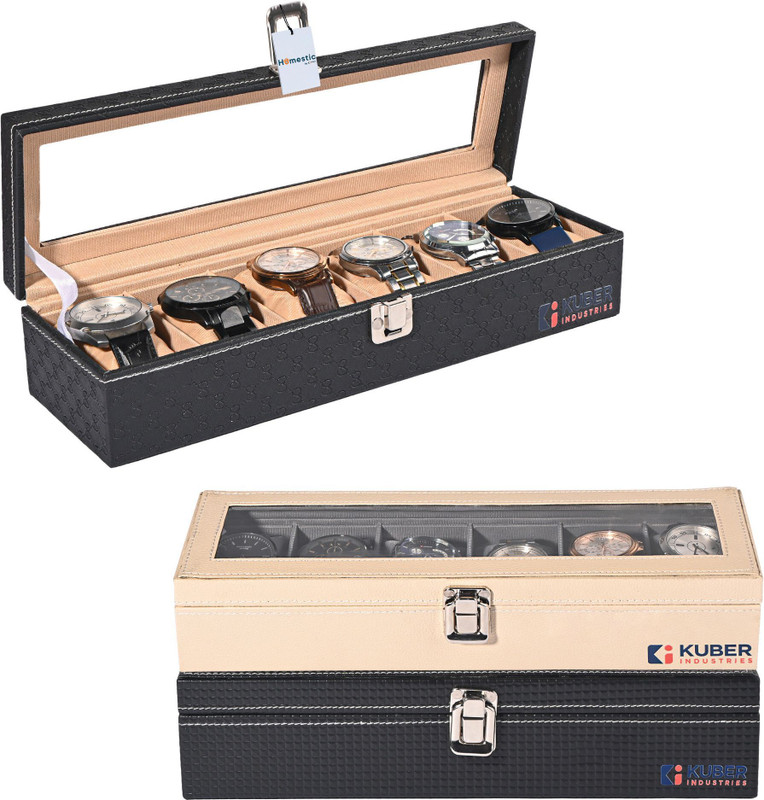 HOMESTIC by Kuber Industries Premium Faux Leather Wrist Organiser Watch Box(Gold, Grey, Holds 12 Watches)
