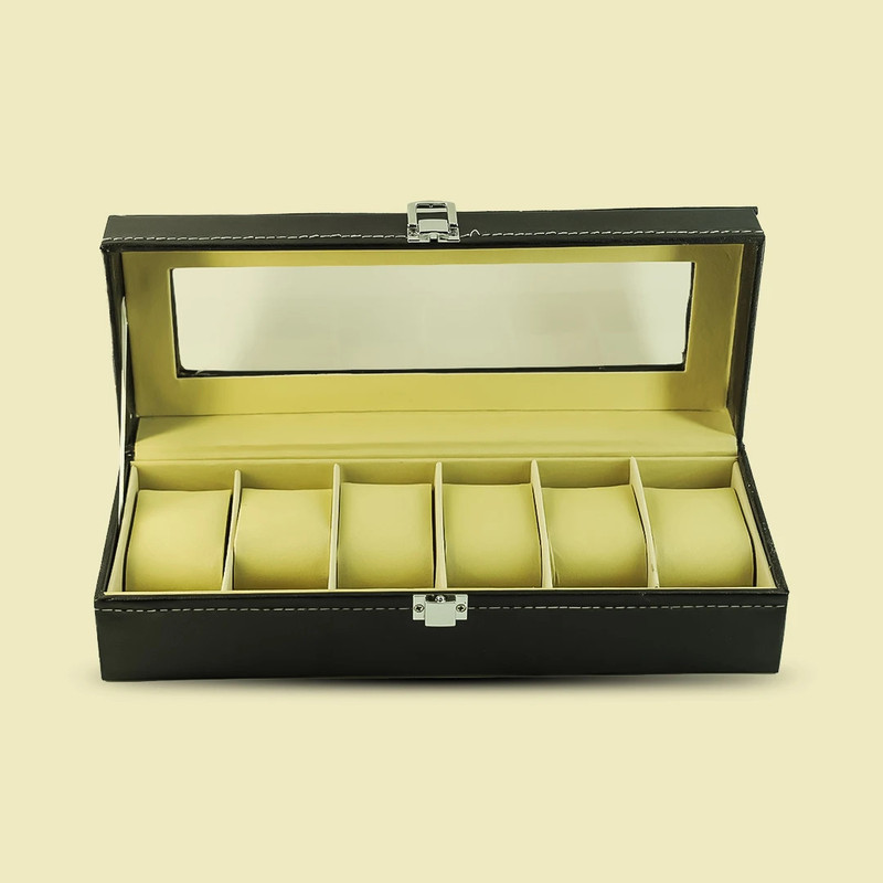 DOCKWIN INTERNATIONAL Watch Box Holder Case with 6 slots Watch Box(Black, Holds 6 Watches)