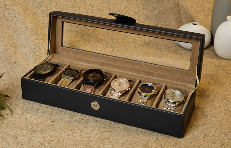 Leather World luxury designer Watch Box Case Organizer Holder Watch Box(Black, Holds 8 Watches)