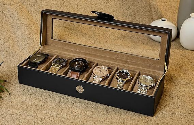 METKOOL WATCHboxorganiser Watch Box(Black, Holds 6 Watches)