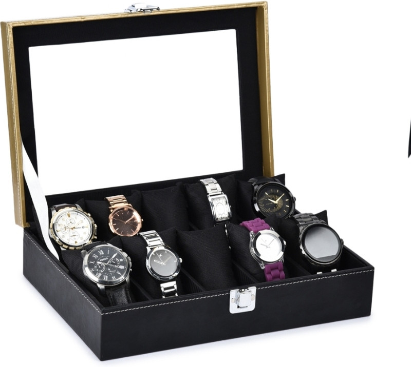 PARALOT New Black & Tan Patti Design Watch Box(Black, Holds 10 Watches)