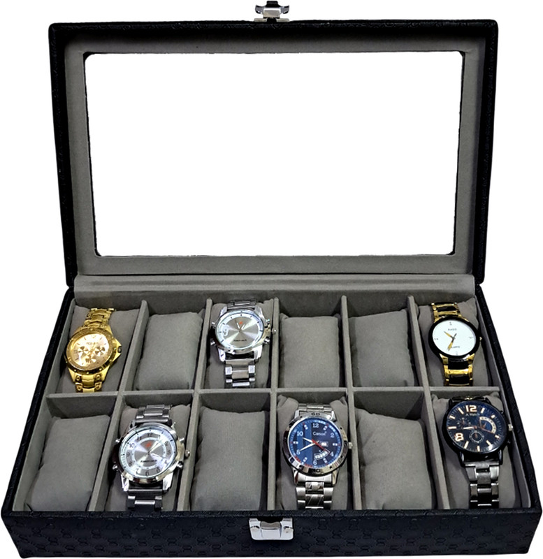 essacci RC-WL-8-W-D-Black-Grey Watch Box(Black-Grey, Holds 8 Watches)
