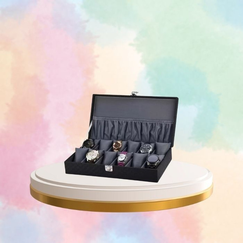 house of common New Launch BWC6555_BLACK & GRAY_12_slots Watch Box(Black & Gray, Holds 12 Watches)