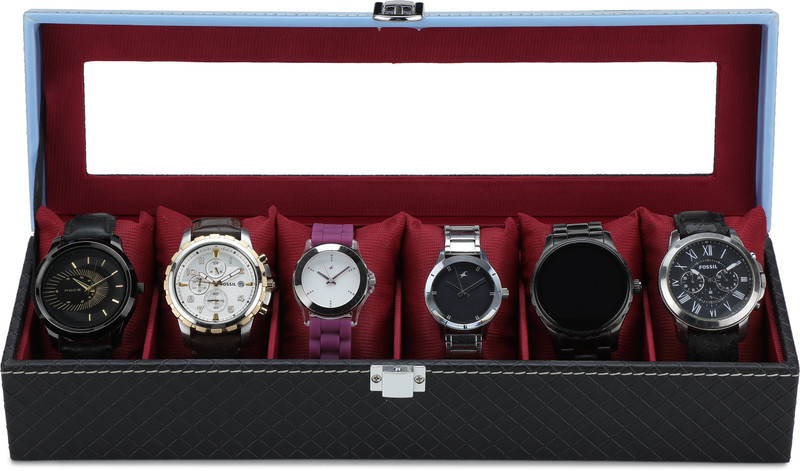house of common Watch Case Organizer Box with 12 slots of watches Watch Box(black mehroon, Holds 12 Watches)