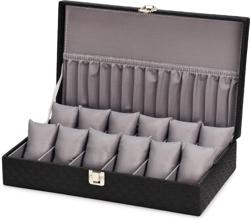 alika enterprises Royal Black Watch Case, Watch Organiser for Men`s and Women`s G 5 Watch Box(back, cherry, Holds 12 Watches)