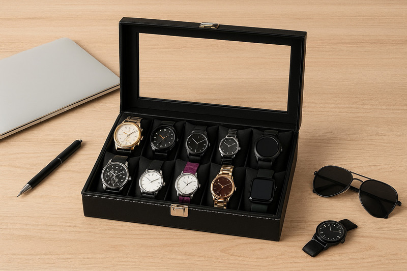 Zenwood Watch Storage Box for 12 Watches – PU Leather, Soft Cushion, Gift for Men Watch Box(Beige, Beige, Holds 12 Watches)