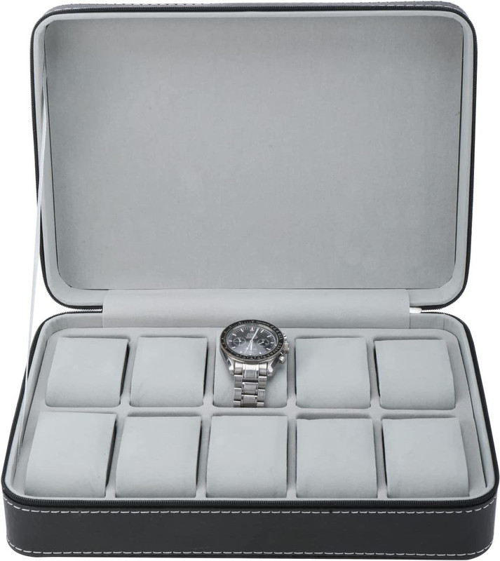 KriShyam ®Watch Box Portable Travel Zipper PU Leather Storage Case Watch Display Box Watch Box(Black, Holds 10 Watches)