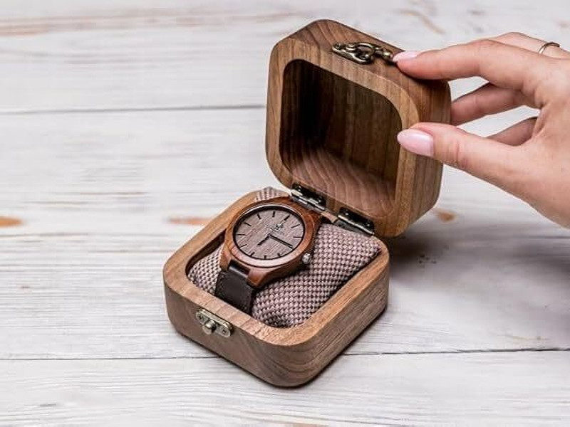 Horvix Enterprises Wooden Watch Box with Cushion, Single Watch Storage Case, Vintage Style Case. Watch Box(Brown, Holds 1 Watch)