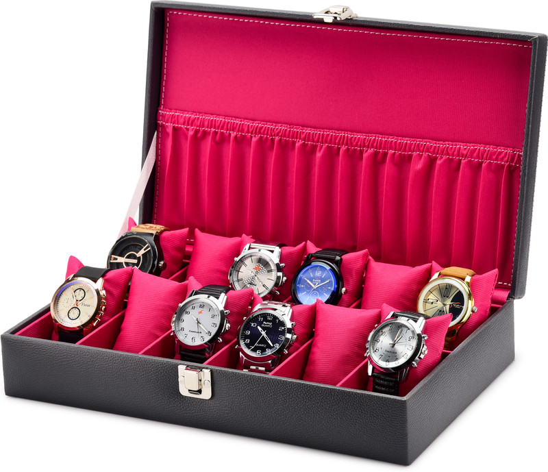 Alika 12 watch Gray (pink) D Watch Box(Gray ,pink, Holds 12 Watches)