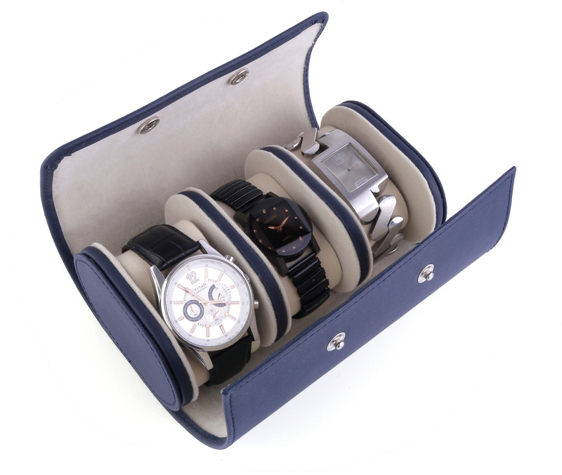 RICH INDIAS Vegan Leather Wristwatch Box Organizer/3 Slot Travel Watch Case for Unisex(Tan) Watch Box(Tan, Holds 3 Watches)
